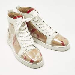 Pre Owned Christian Louboutin Transparent/White Loubi Kraft PVC and Leather Louis Sneakers Size 45