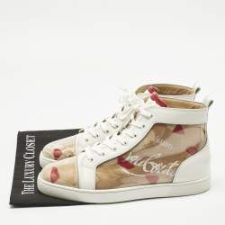 Pre Owned Christian Louboutin Transparent/White Loubi Kraft PVC and Leather Louis Sneakers Size 45