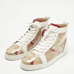 Pre Owned Christian Louboutin Transparent/White Loubi Kraft PVC and Leather Louis Sneakers Size 45