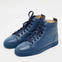 Pre Owned Christian Louboutin Blue Leather Louis High Top Sneakers Size 41.5