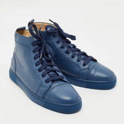 Pre Owned Christian Louboutin Blue Leather Louis High Top Sneakers Size 41.5