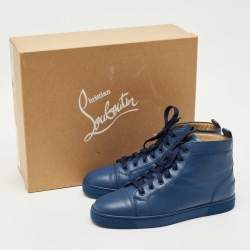 Pre Owned Christian Louboutin Blue Leather Louis High Top Sneakers Size 41.5