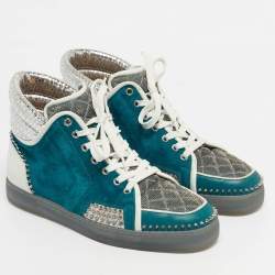 Pre Owned Christian Louboutin Multicolor Leather and Python Embossed Lou Pik Pik Orlato Sneakers Size 43