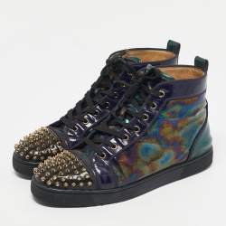 Pre Owned Christian Louboutin Iridescent Patent Leather Louis Junior High Top Sneakers Size 43              