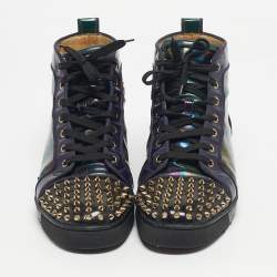 Pre Owned Christian Louboutin Iridescent Patent Leather Louis Junior High Top Sneakers Size 43              