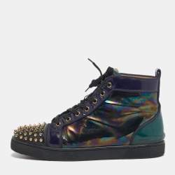 Pre Owned Christian Louboutin Iridescent Patent Leather Louis Junior High Top Sneakers Size 43              