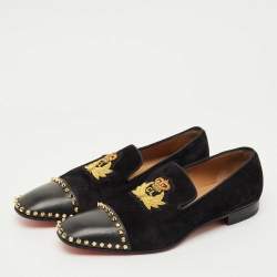 Pre Owned Christian Louboutin Black Leather and Suede Captain Loubi Smoking Slippers Size 42.5