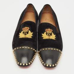 Pre Owned Christian Louboutin Black Leather and Suede Captain Loubi Smoking Slippers Size 42.5