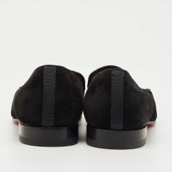Pre Owned Christian Louboutin Black Leather and Suede Captain Loubi Smoking Slippers Size 42.5