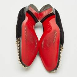 Pre Owned Christian Louboutin Black Leather and Suede Captain Loubi Smoking Slippers Size 42.5
