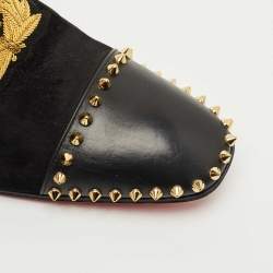 Pre Owned Christian Louboutin Black Leather and Suede Captain Loubi Smoking Slippers Size 42.5