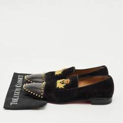 Pre Owned Christian Louboutin Black Leather and Suede Captain Loubi Smoking Slippers Size 42.5