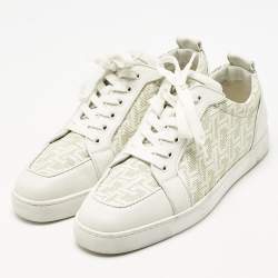 Pre Owned Christian Louboutin White Leather Louis Junior Lace Up Sneakers Size 42.5