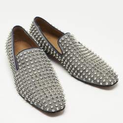 Pre Owned Christian Louboutin Blue Denim Rollerball Spikes Loafers Size 41.5