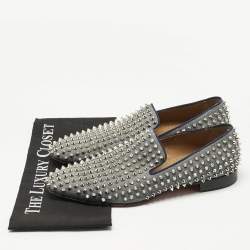 Pre Owned Christian Louboutin Blue Denim Rollerball Spikes Loafers Size 41.5