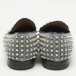 Pre Owned Christian Louboutin Blue Denim Rollerball Spikes Loafers Size 41.5