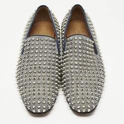 Pre Owned Christian Louboutin Blue Denim Rollerball Spikes Loafers Size 41.5