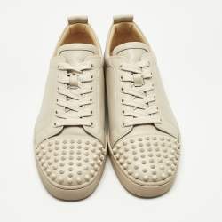 Pre Owned Christian Louboutin Beige Leather Louis Junior Spikes Low Top Sneakers Size 41.5