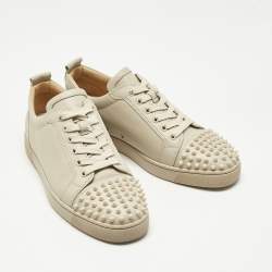 Pre Owned Christian Louboutin Beige Leather Louis Junior Spikes Low Top Sneakers Size 41.5