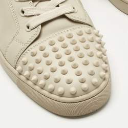 Pre Owned Christian Louboutin Beige Leather Louis Junior Spikes Low Top Sneakers Size 41.5