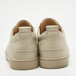 Pre Owned Christian Louboutin Beige Leather Louis Junior Spikes Low Top Sneakers Size 41.5