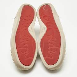 Pre Owned Christian Louboutin Beige Leather Louis Junior Spikes Low Top Sneakers Size 41.5