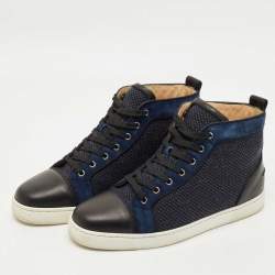 Pre Owned Christian Louboutin Black/Blue Leather and Suede Louis High Top Sneakers Size 42.5