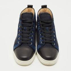 Pre Owned Christian Louboutin Black/Blue Leather and Suede Louis High Top Sneakers Size 42.5
