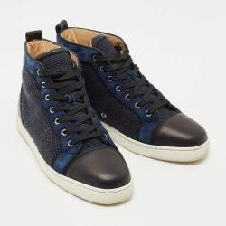 Pre Owned Christian Louboutin Black/Blue Leather and Suede Louis High Top Sneakers Size 42.5
