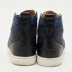 Pre Owned Christian Louboutin Black/Blue Leather and Suede Louis High Top Sneakers Size 42.5