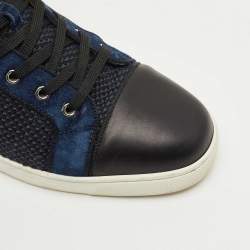 Pre Owned Christian Louboutin Black/Blue Leather and Suede Louis High Top Sneakers Size 42.5