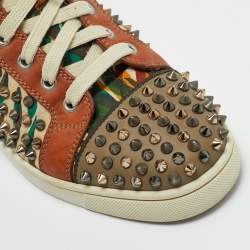 Pre Owned Christian Louboutin Multicolor Canvas and Leather Louis Spikes Lace Up Sneakers Size 39