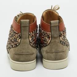 Pre Owned Christian Louboutin Multicolor Canvas and Leather Louis Spikes Lace Up Sneakers Size 39