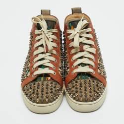 Pre Owned Christian Louboutin Multicolor Canvas and Leather Louis Spikes Lace Up Sneakers Size 39
