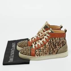 Pre Owned Christian Louboutin Multicolor Canvas and Leather Louis Spikes Lace Up Sneakers Size 39