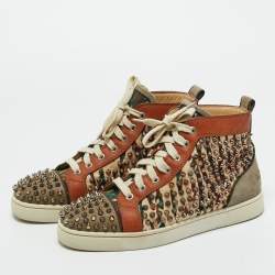 Pre Owned Christian Louboutin Multicolor Canvas and Leather Louis Spikes Lace Up Sneakers Size 39
