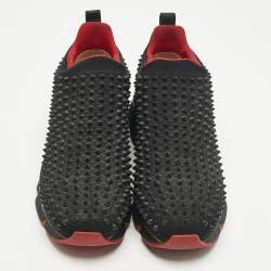 Pre Owned Christian Louboutin Black Stretch Fabric Spike Sock Slip On Platform Sneakers Size 41.5
