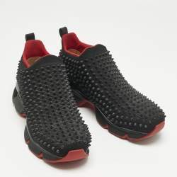 Pre Owned Christian Louboutin Black Stretch Fabric Spike Sock Slip On Platform Sneakers Size 41.5