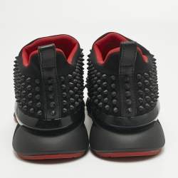 Pre Owned Christian Louboutin Black Stretch Fabric Spike Sock Slip On Platform Sneakers Size 41.5