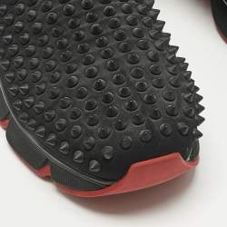 Pre Owned Christian Louboutin Black Stretch Fabric Spike Sock Slip On Platform Sneakers Size 41.5
