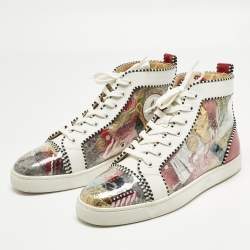 Pre Owned Christian Louboutin Multicolor Leather and Patent Leather Lou Pik Pik Orlato High Top Sneakers Size 42.5