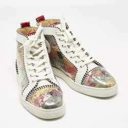 Pre Owned Christian Louboutin Multicolor Leather and Patent Leather Lou Pik Pik Orlato High Top Sneakers Size 42.5