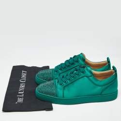 Pre Owned Christian Louboutin Green Satin Louis Orlato Lace Up Sneakers Size 42