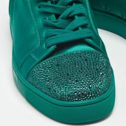 Pre Owned Christian Louboutin Green Satin Louis Orlato Lace Up Sneakers Size 42
