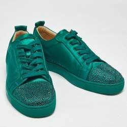 Pre Owned Christian Louboutin Green Satin Louis Orlato Lace Up Sneakers Size 42