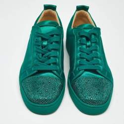 Pre Owned Christian Louboutin Green Satin Louis Orlato Lace Up Sneakers Size 42