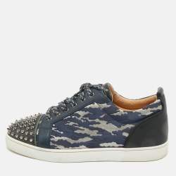 Pre Owned Christian Louboutin Multicolor Canvas and Leather Louis Junior Spikes Lace Up Sneakers Size 45