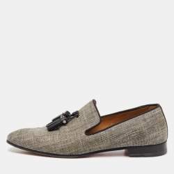 Pre Owned Christian Louboutin Grey/Black Fabric Dandelion Tassel Loafers Size 41