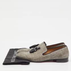Pre Owned Christian Louboutin Grey/Black Fabric Dandelion Tassel Loafers Size 41