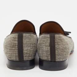 Pre Owned Christian Louboutin Grey/Black Fabric Dandelion Tassel Loafers Size 41